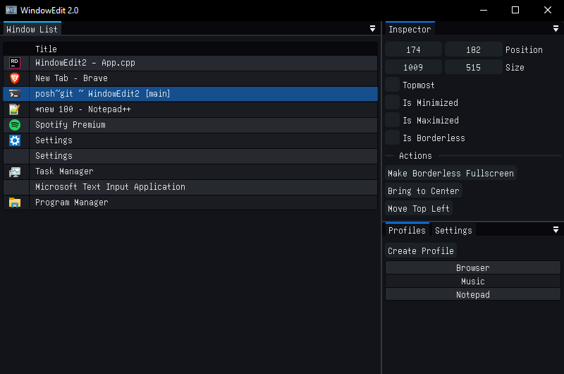 The main window of the program